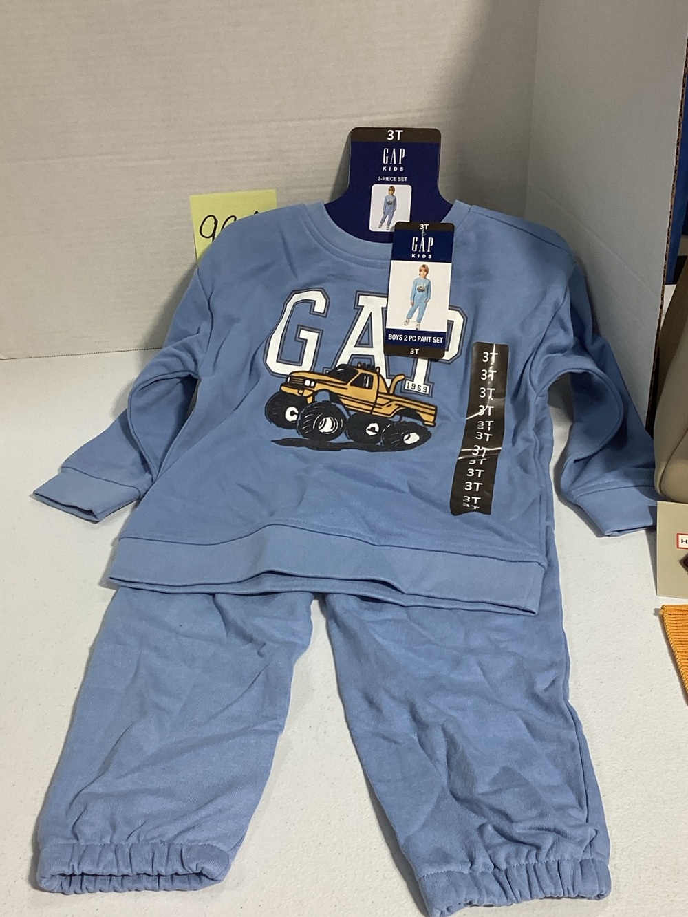 GAP Blue Boys Pajama Set with Yellow Monster Truck Graphic - 3T